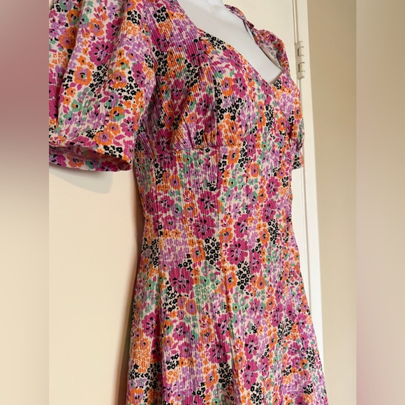 Vibrant Floral Puff Sleeve Mini Dress - Picture 2 of 3
